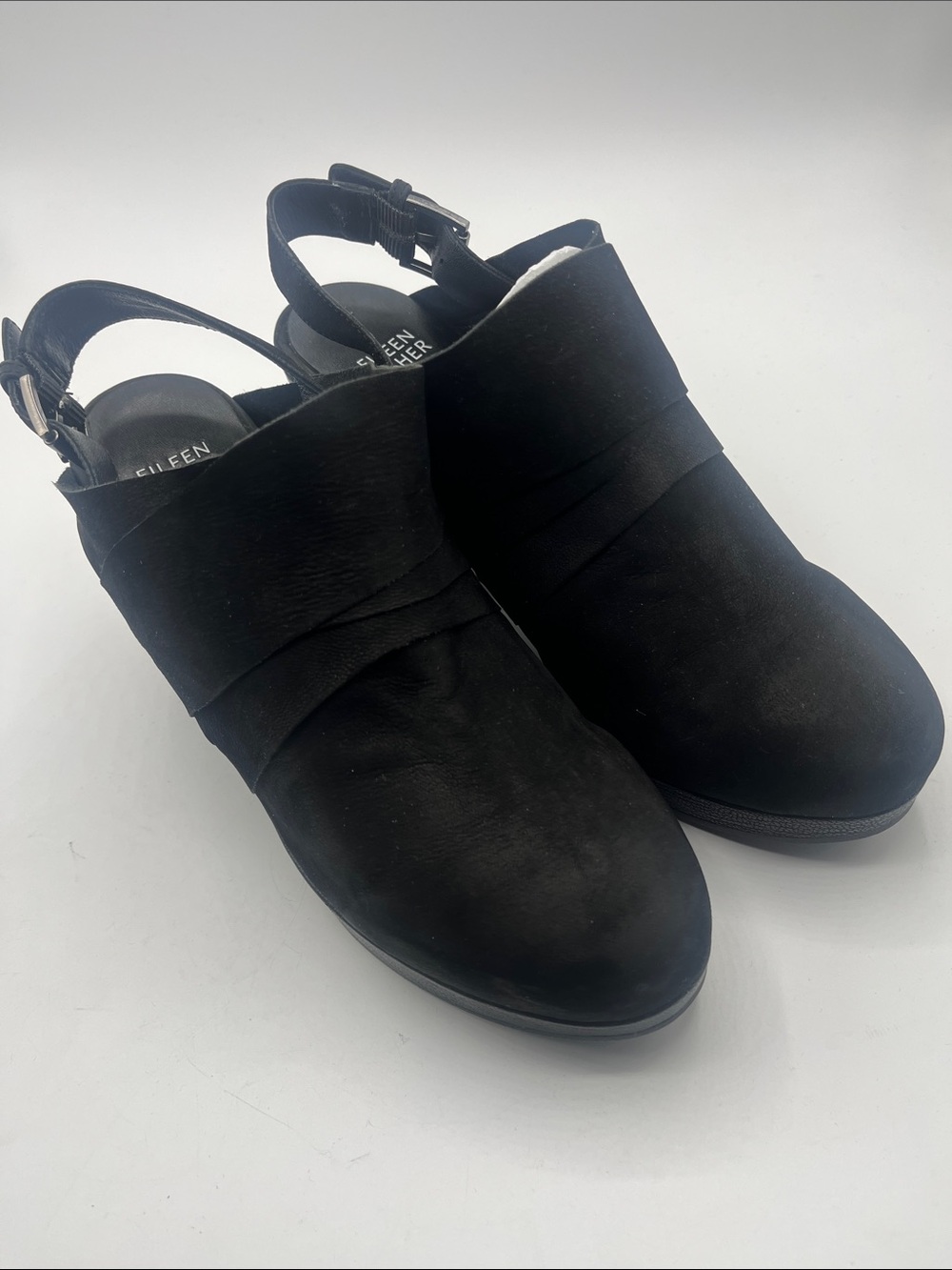 Eileen Fisher Black Leather Slingback Mules